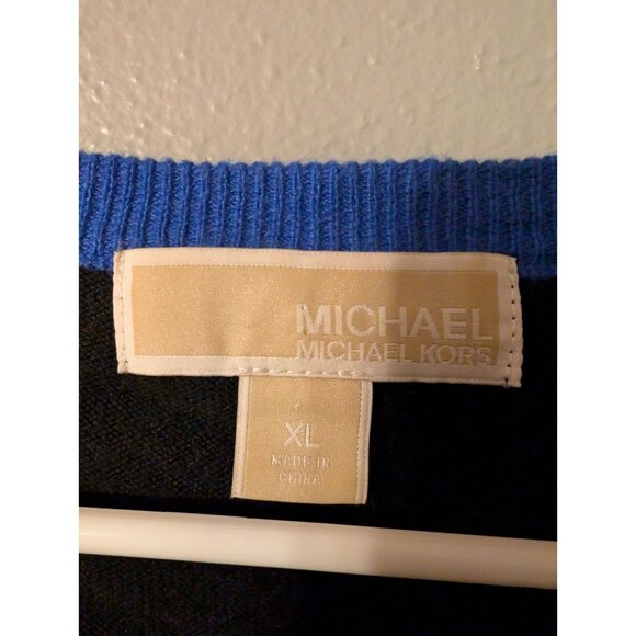 MICHAEL Michael Kors Women's Sweater XL Black Blue Colorblock Sequin High Low - Picture 4 of 7